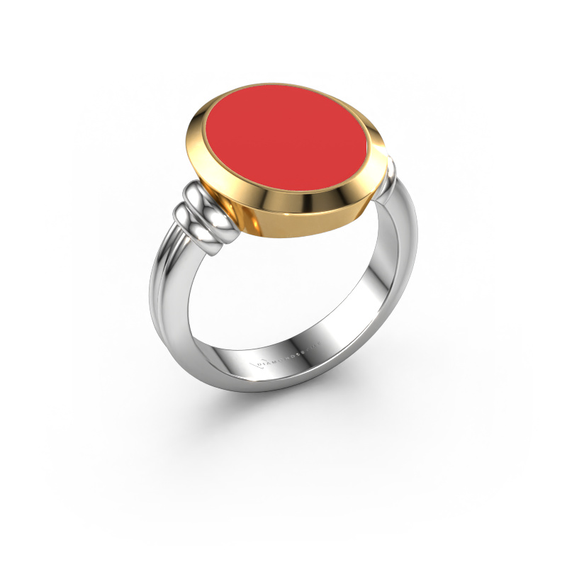 Image of Signet ring Jake 3 585 white gold Red enamel 15x12 mm
