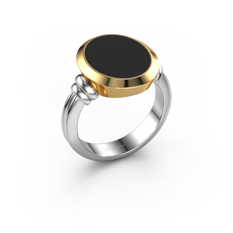 Image of Signet ring Jake 3 585 white gold Black enamel 15x12 mm