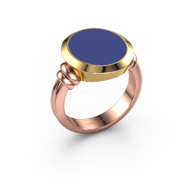 Image of Signet ring Jake 4 585 rose gold Blue enamel 15x13 mm