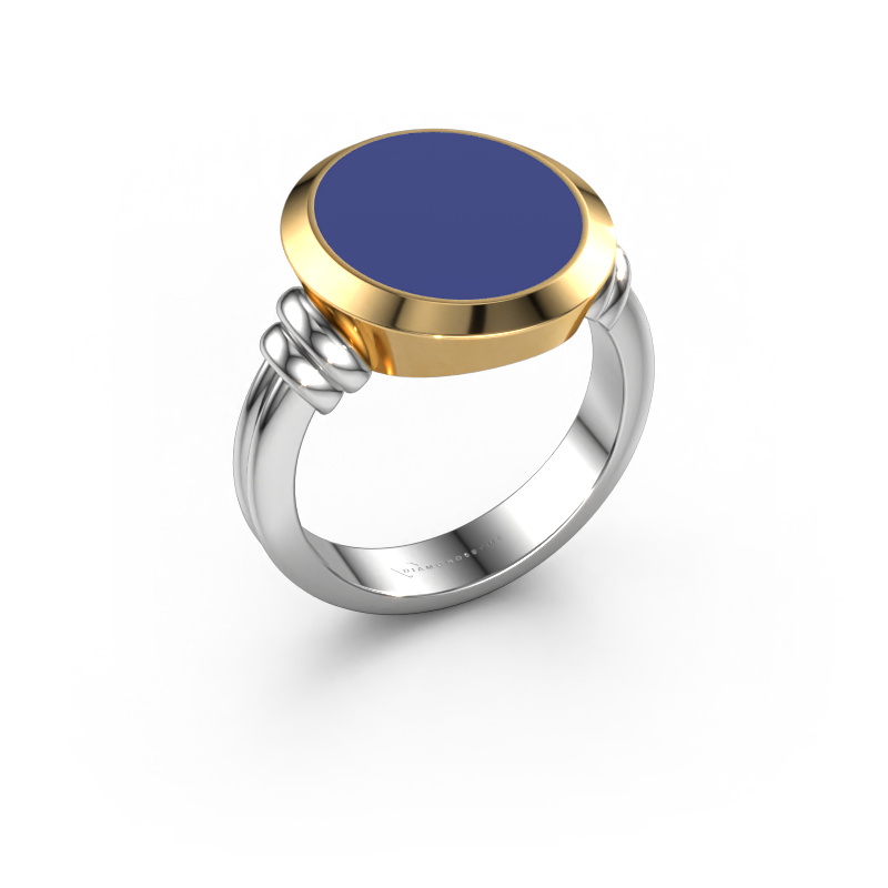 Image of Signet ring Jake 4 585 white gold Blue enamel 15x13 mm