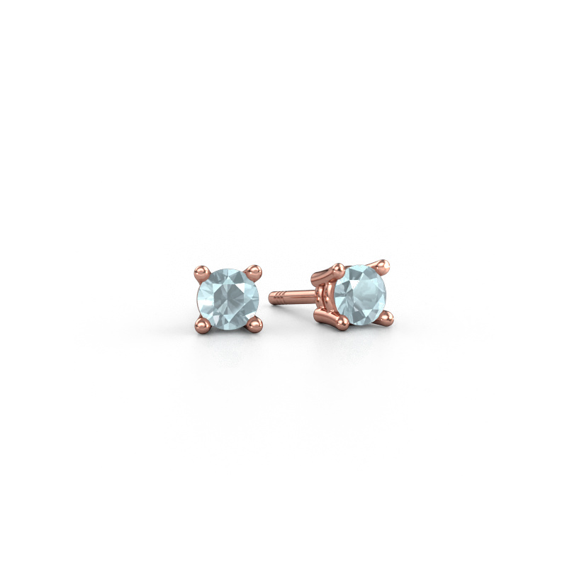 Image de Clous d'oreilles Jannette 585 or rose Aigue-marine 4 mm