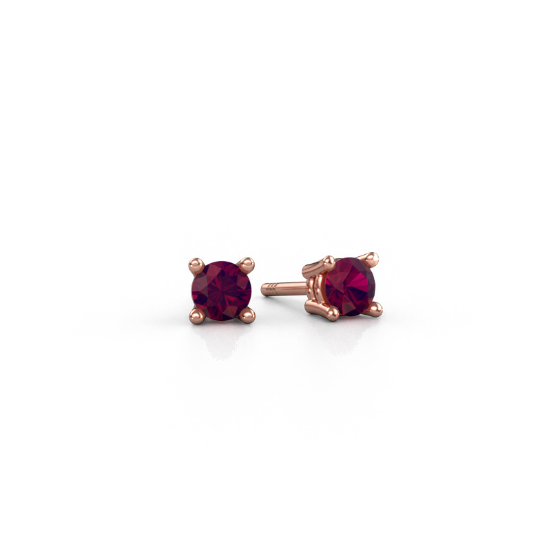 Image of Stud earrings Jannette 585 rose gold Rhodolite 4 mm