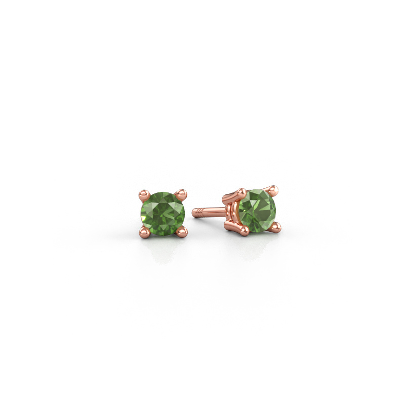 Image de Clous d'oreilles Jannette 585 or rose Vert tourmaline 4 mm