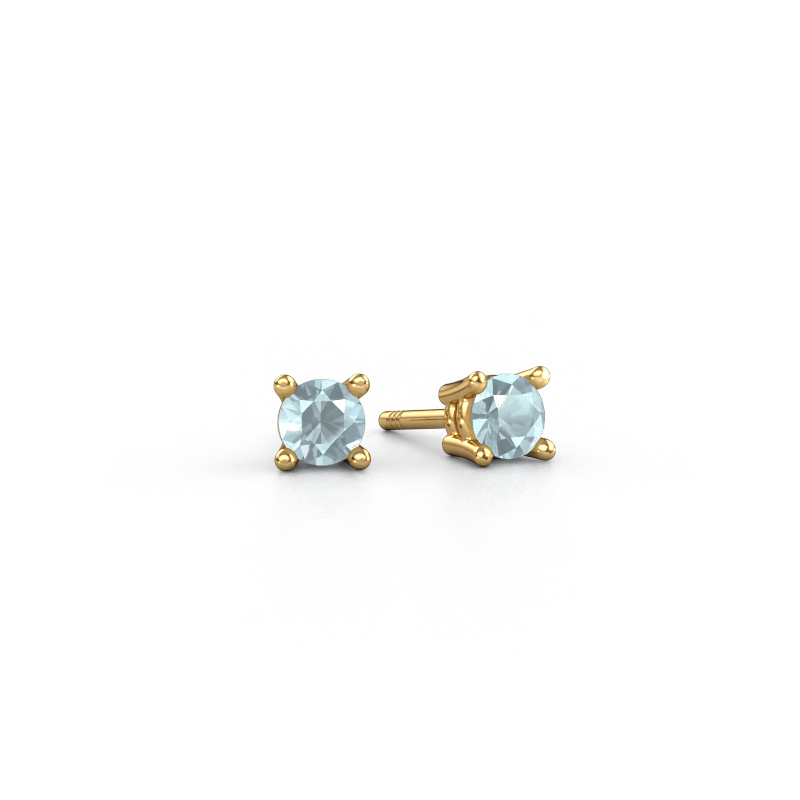 Image de Clous d'oreilles Jannette 585 or jaune Aigue-marine 4 mm