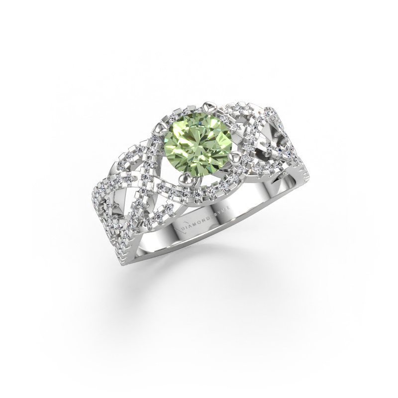 Bild av Ring Jeni 585 vitt guld Grön labbodlad diamant 6.5 mm