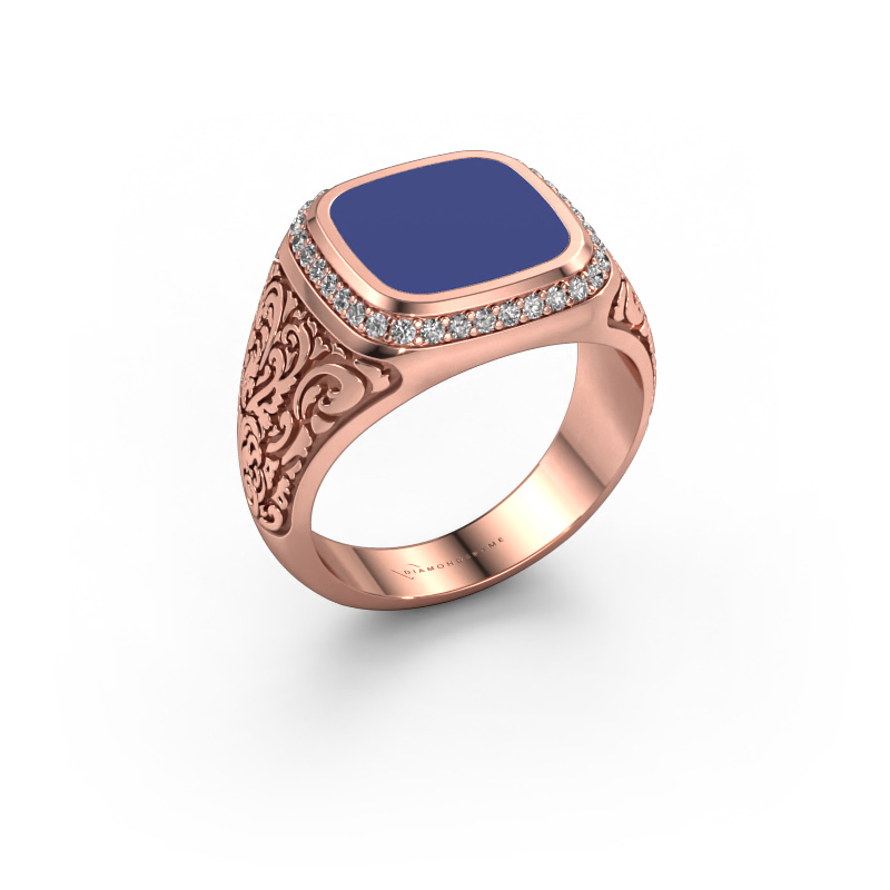 Image of Men's ring Jesse 3 585 rose gold Blue enamel 10x10 mm