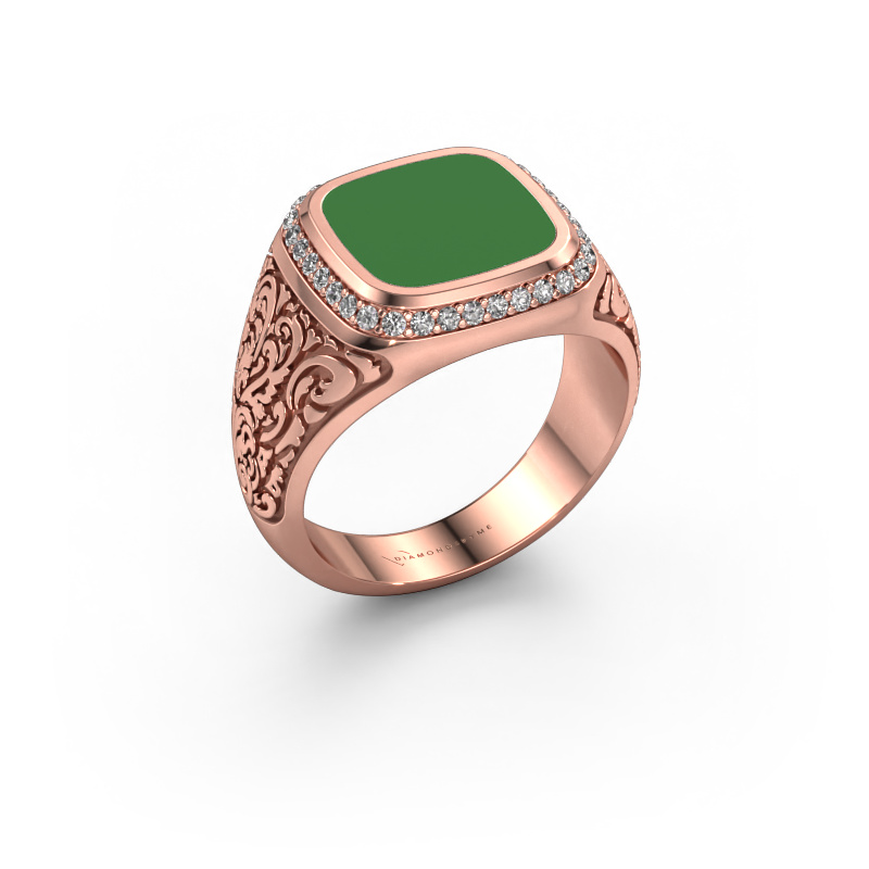 Image of Men's ring Jesse 3 585 rose gold Green enamel 10x10 mm