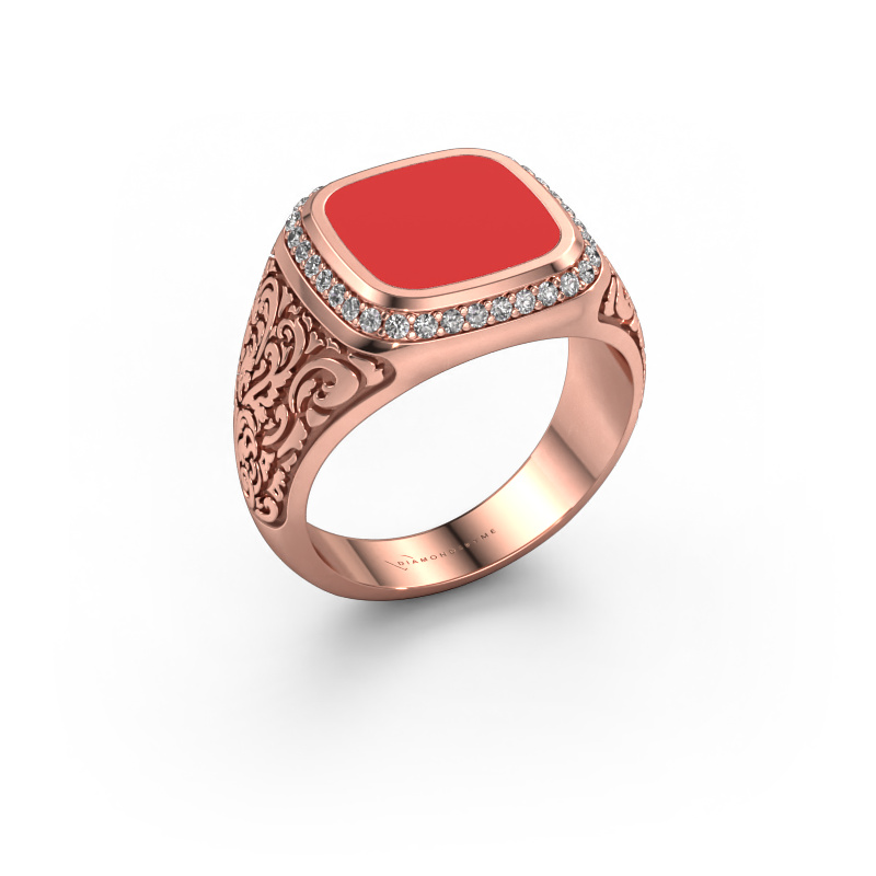 Image of Men's ring Jesse 3 585 rose gold Red enamel 10x10 mm
