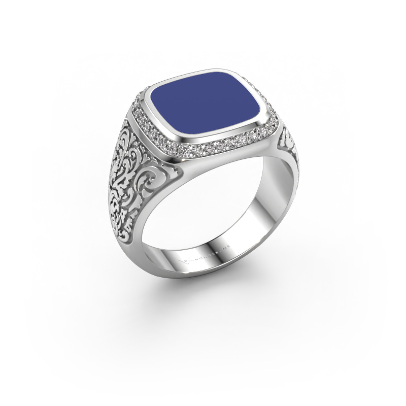 Bild von Herrenring Jesse 3 950 Platin Blau Emaille 10x10 mm