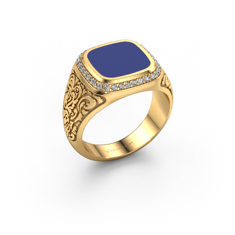 Image de Bague pour homme Jesse 3 585 or jaune émail bleu 10x10 mm