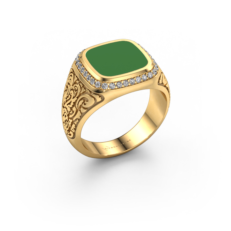 Image of Men's ring Jesse 3 585 gold Green enamel 10x10 mm