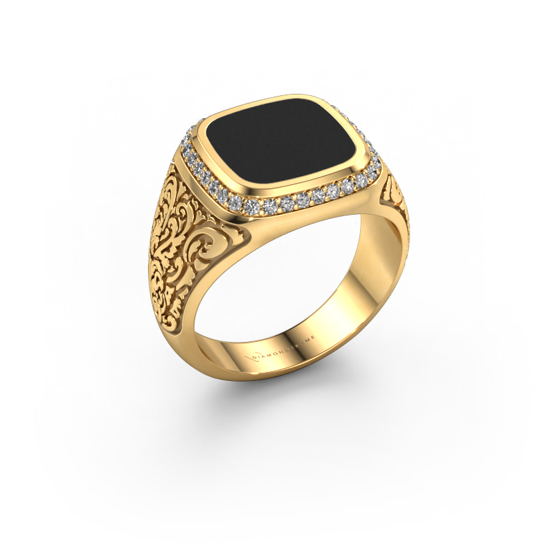Image of Men's ring Jesse 3 585 gold Black enamel 10x10 mm