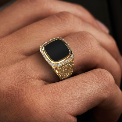 Men's ring Jesse 3 585 gold Onyx 10x10 mm Men's ring Jesse 3 585 gold Onyx 10x10 mm