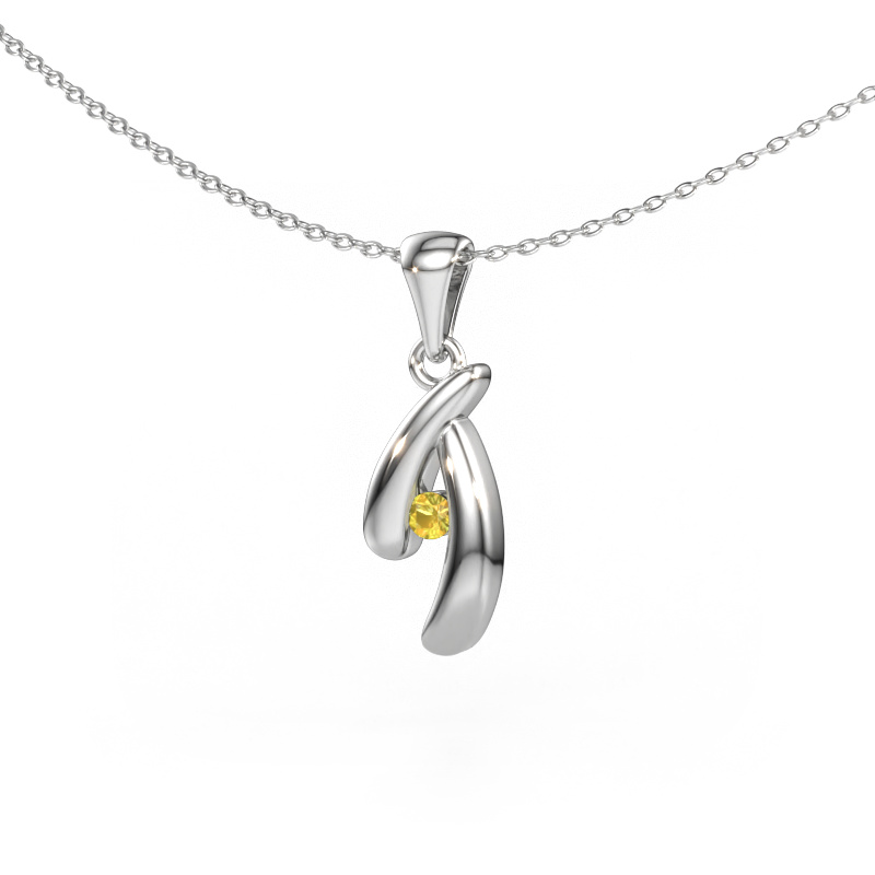 Image de Pendentif Jinke 585 or blanc Saphir jaune 2.5 mm
