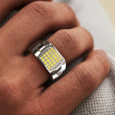 Square white gold yellow sapphire 1.5 mm Job men's ring | Design your own