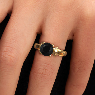 Gold 2.40 crt round black diamond set Jodie ring | DiamondsByMe