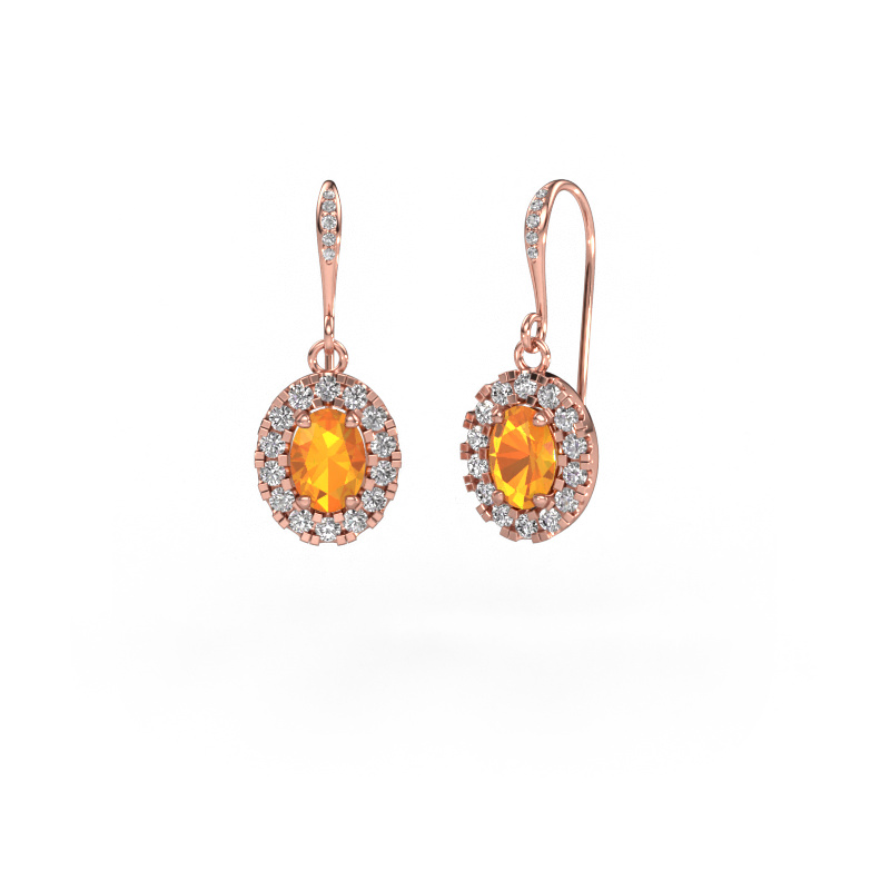 Image of Drop earrings Jorinda 2 585 rose gold Citrin 7x5 mm