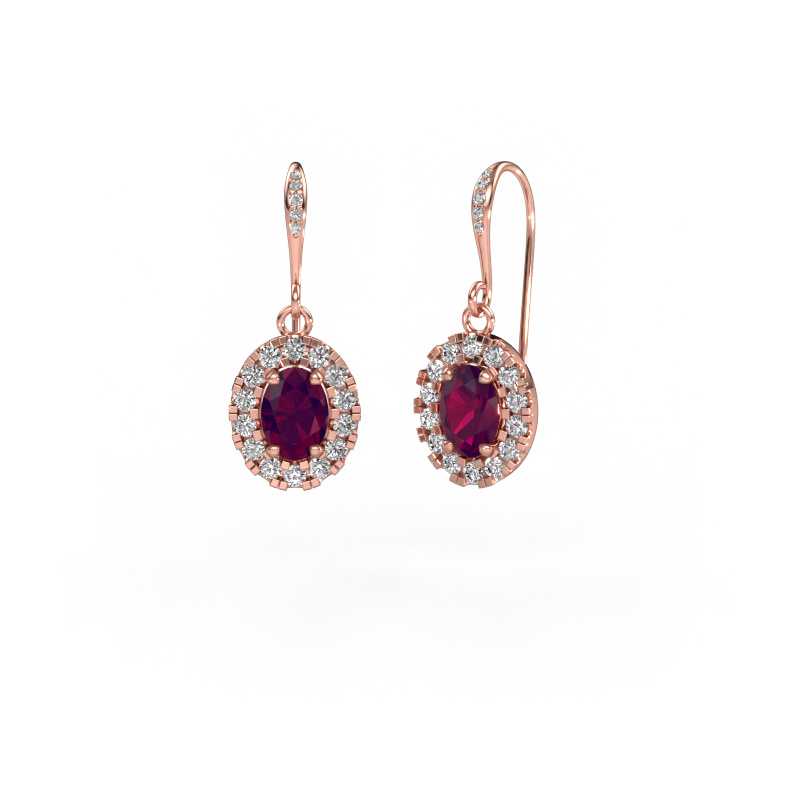 Image of Drop earrings Jorinda 2 585 rose gold Rhodolite 7x5 mm