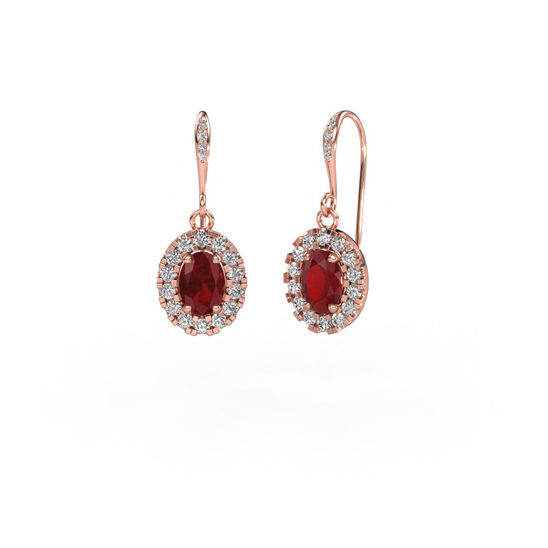 Image of Drop earrings Jorinda 2 585 rose gold Ruby 7x5 mm