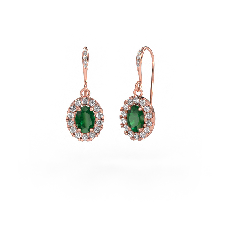 Image of Drop earrings Jorinda 2 585 rose gold Emerald 7x5 mm
