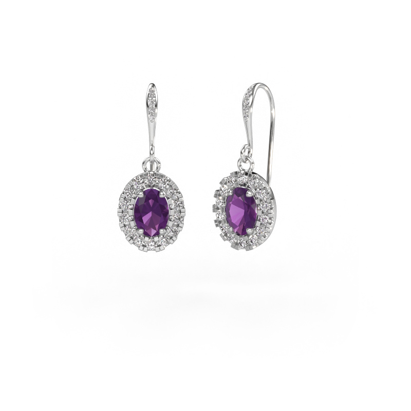 Image of Drop earrings Jorinda 2 585 white gold Amethyst 7x5 mm