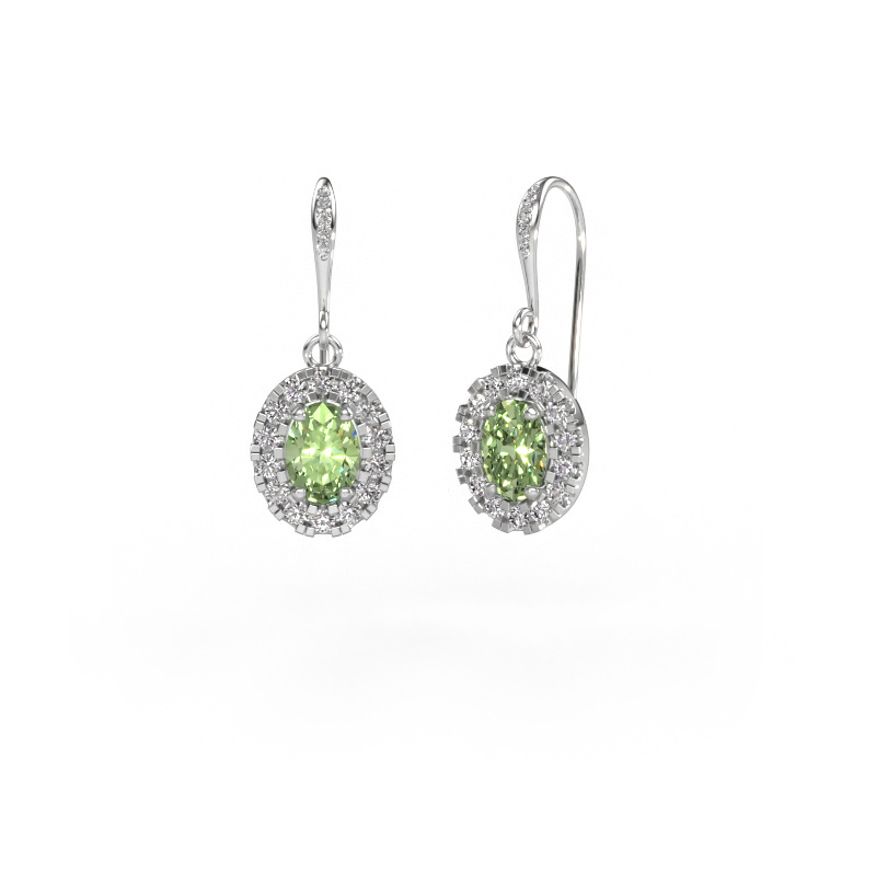 Image of Drop earrings Jorinda 2 585 white gold Green lab grown diamond 7x5 mm