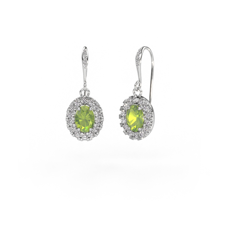 Image of Drop earrings Jorinda 2 585 white gold Peridot 7x5 mm