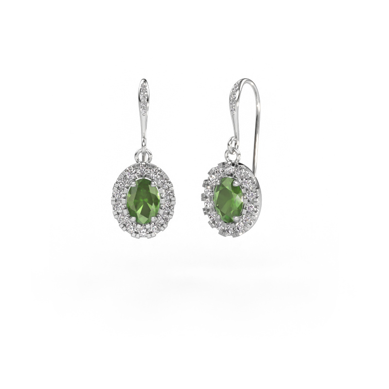 Image of Drop earrings Jorinda 2 585 white gold Tourmaline green 7x5 mm