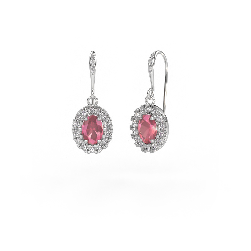 Image of Drop earrings Jorinda 2 585 white gold Tourmaline pink 7x5 mm