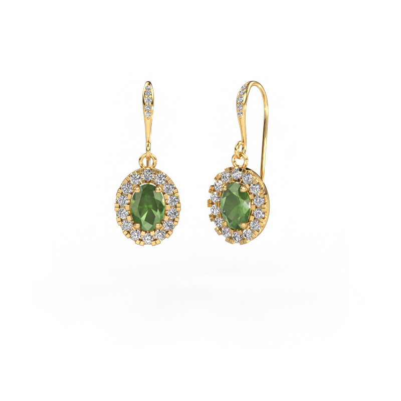 Image of Drop earrings Jorinda 2 585 gold Tourmaline green 7x5 mm