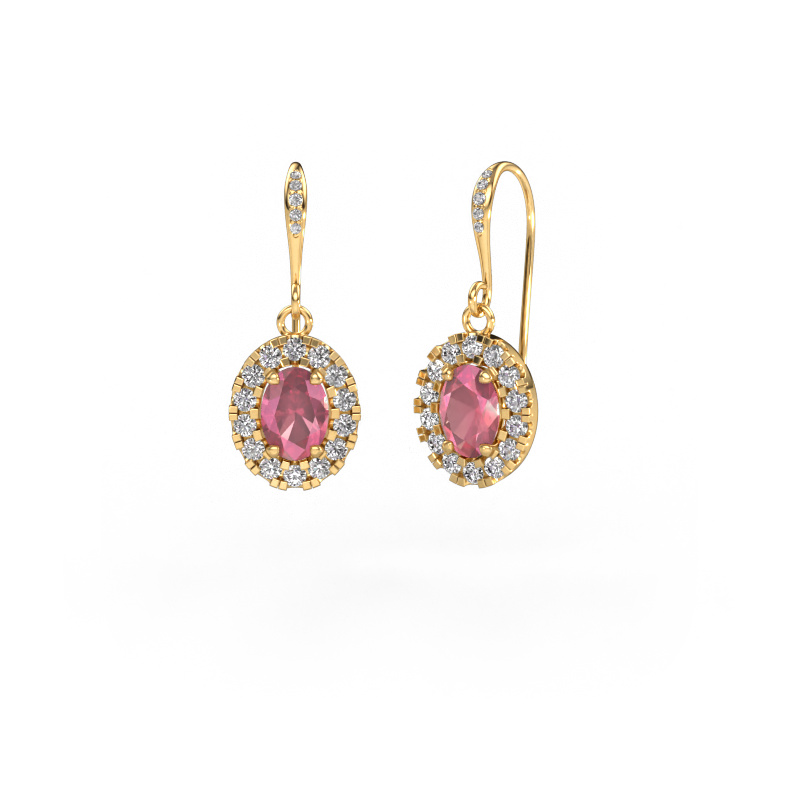 Image of Drop earrings Jorinda 2 585 gold Tourmaline pink 7x5 mm