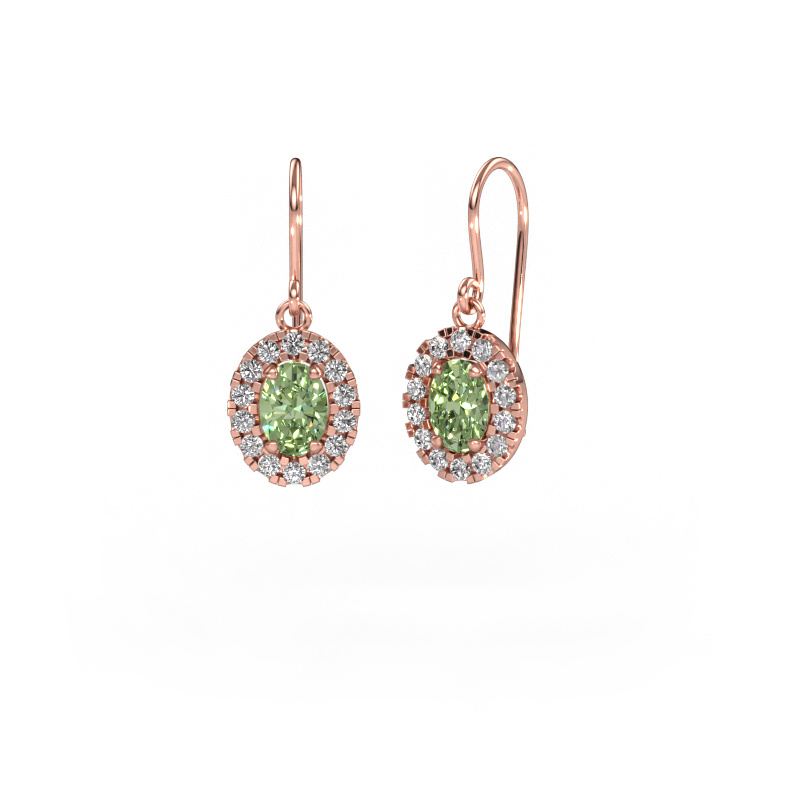Image of Drop earrings Jorinda 1 585 rose gold Green lab grown diamond 7x5 mm