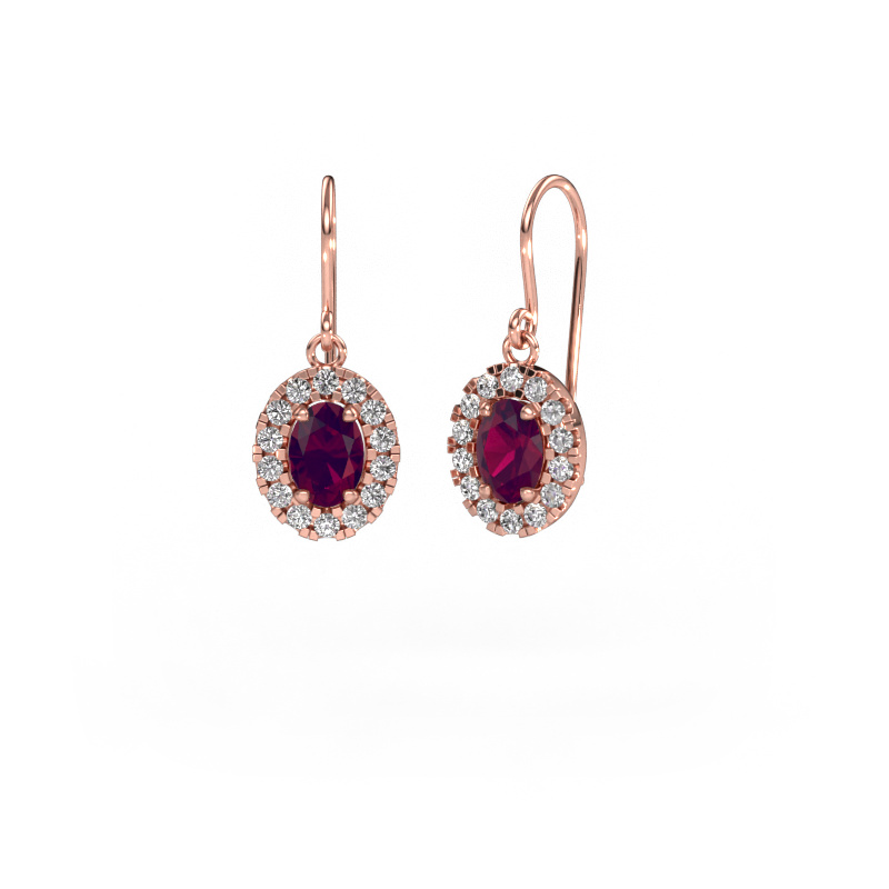 Image of Drop earrings Jorinda 1 585 rose gold Rhodolite 7x5 mm