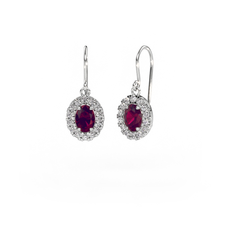 Image of Drop earrings Jorinda 1 585 white gold Rhodolite 7x5 mm