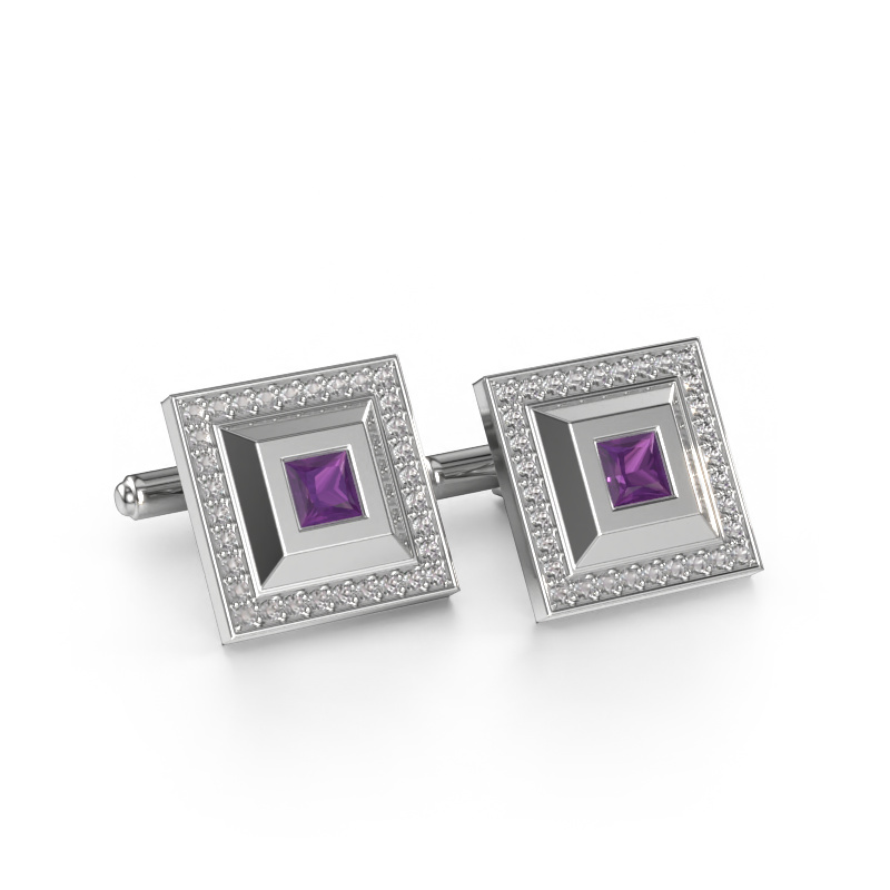 Image of Cufflinks Joris 585 white gold Amethyst 4 mm