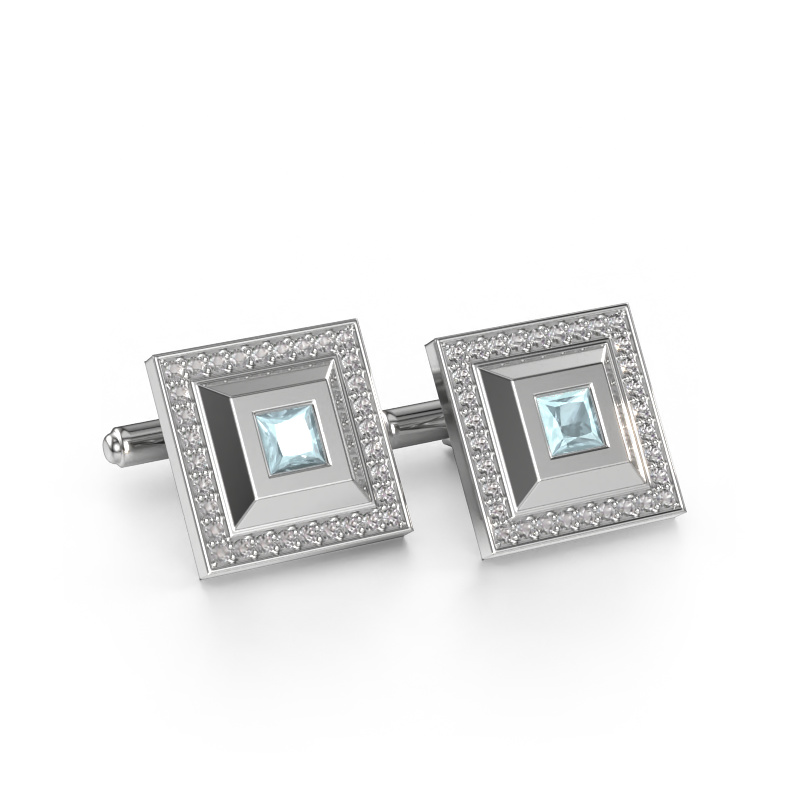 Image of Cufflinks Joris 585 white gold Aquamarine 4 mm
