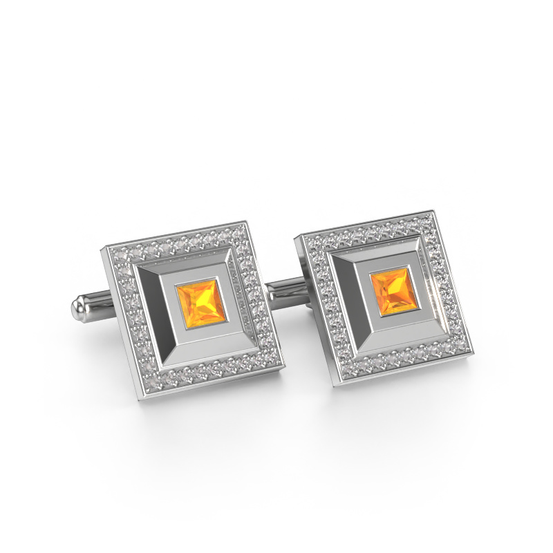 Image of Cufflinks Joris 585 white gold Citrin 4 mm