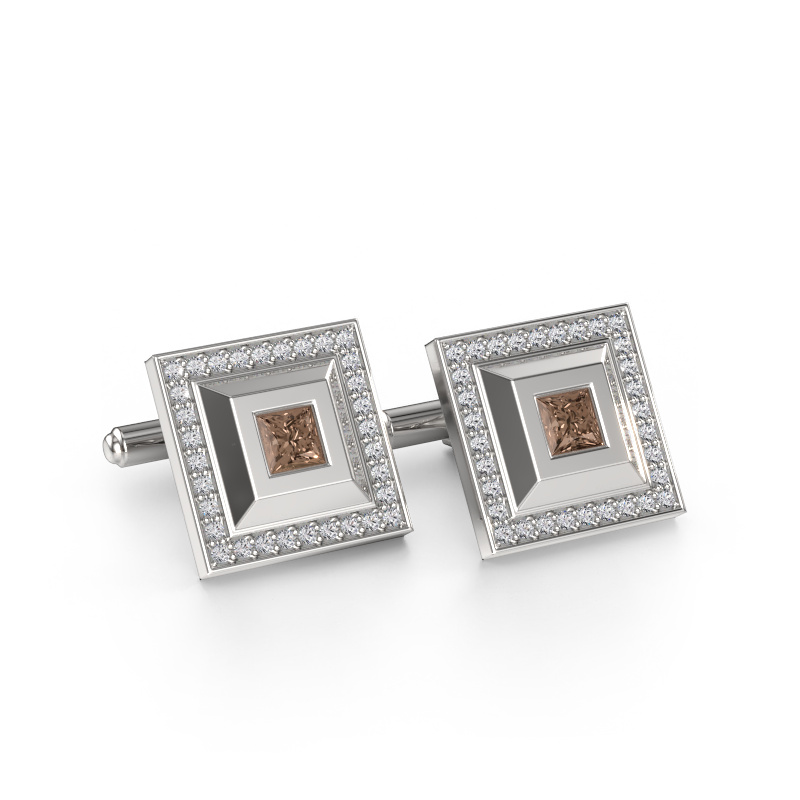 Image of Cufflinks Joris 585 white gold Brown diamond 1.46 crt