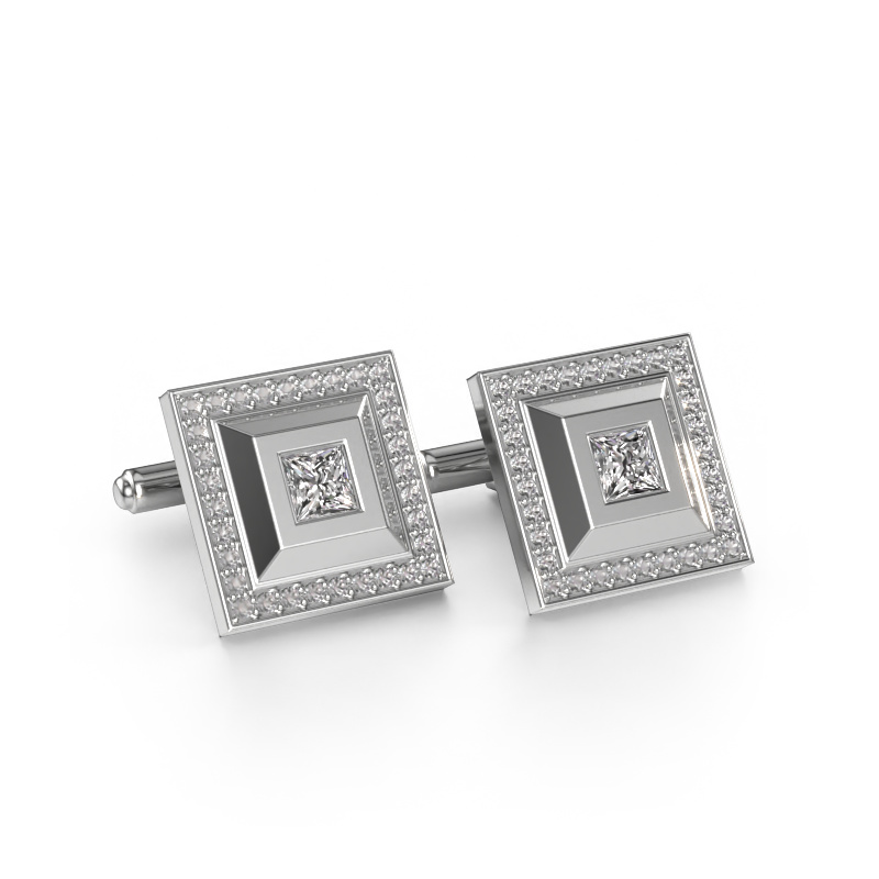 Image of Cufflinks Joris 585 white gold Zirconia 4 mm
