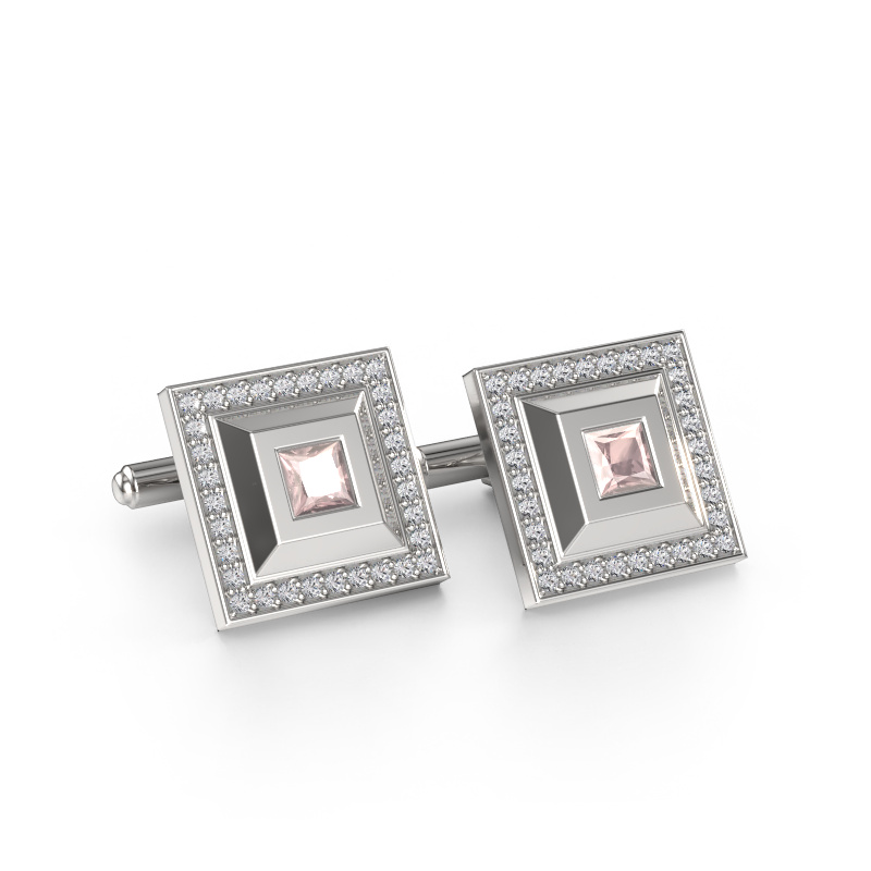 Image of Cufflinks Joris 585 white gold Morganite champagne 4 mm