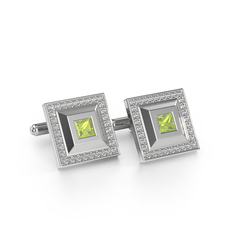 Image of Cufflinks Joris 585 white gold Peridot 4 mm