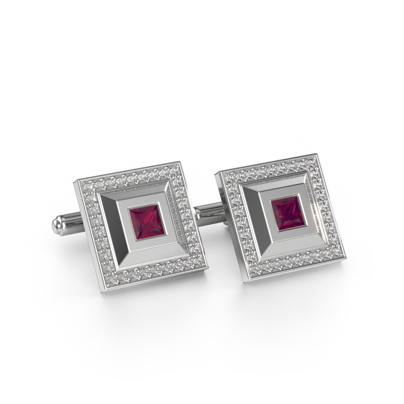 Image of Cufflinks Joris 585 white gold Rhodolite 4 mm