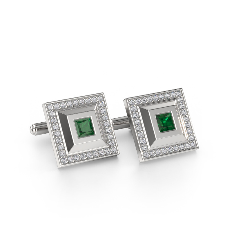 Image of Cufflinks Joris 585 white gold Emerald 4 mm