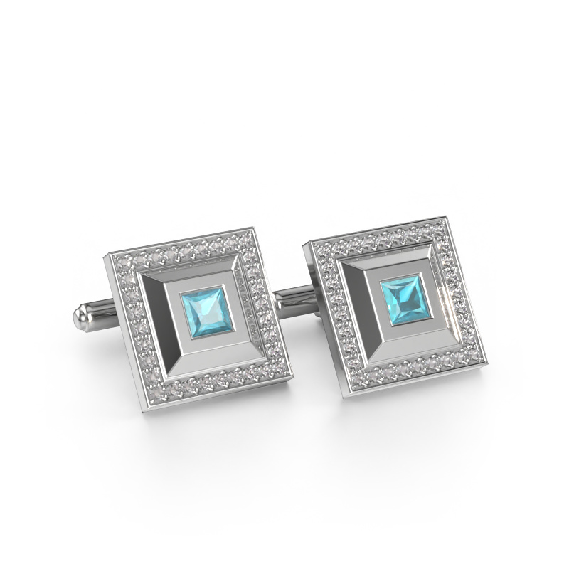 Image of Cufflinks Joris 585 white gold Blue topaz 4 mm