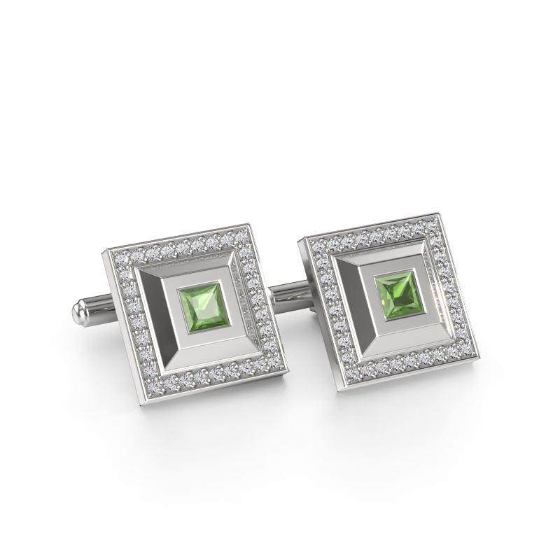 Image of Cufflinks Joris 585 white gold Tourmaline green 4 mm