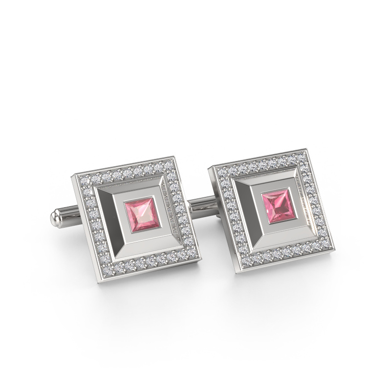 Image of Cufflinks Joris 585 white gold Tourmaline pink 4 mm