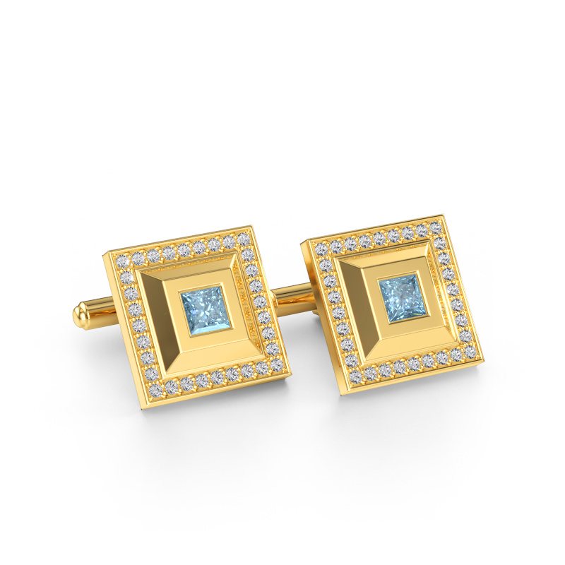 Bild av Manschettknappar Joris 585 gult guld Blå labbodlad diamant 4 mm