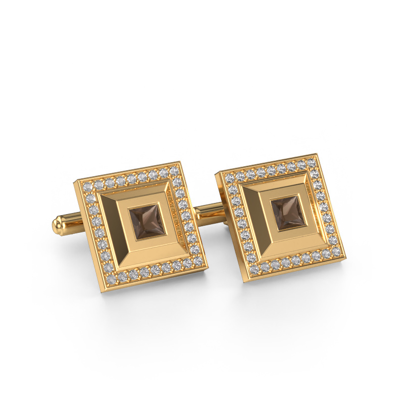 Image of Cufflinks Joris 585 gold Smokey quartz 4 mm