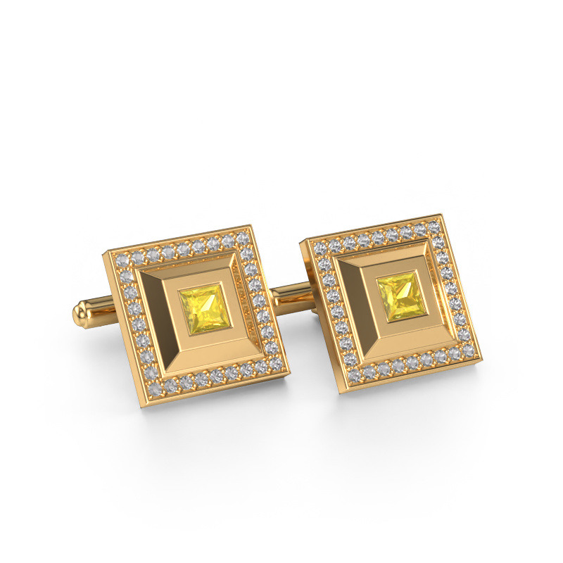 Image of Cufflinks Joris 585 gold Yellow sapphire 4 mm