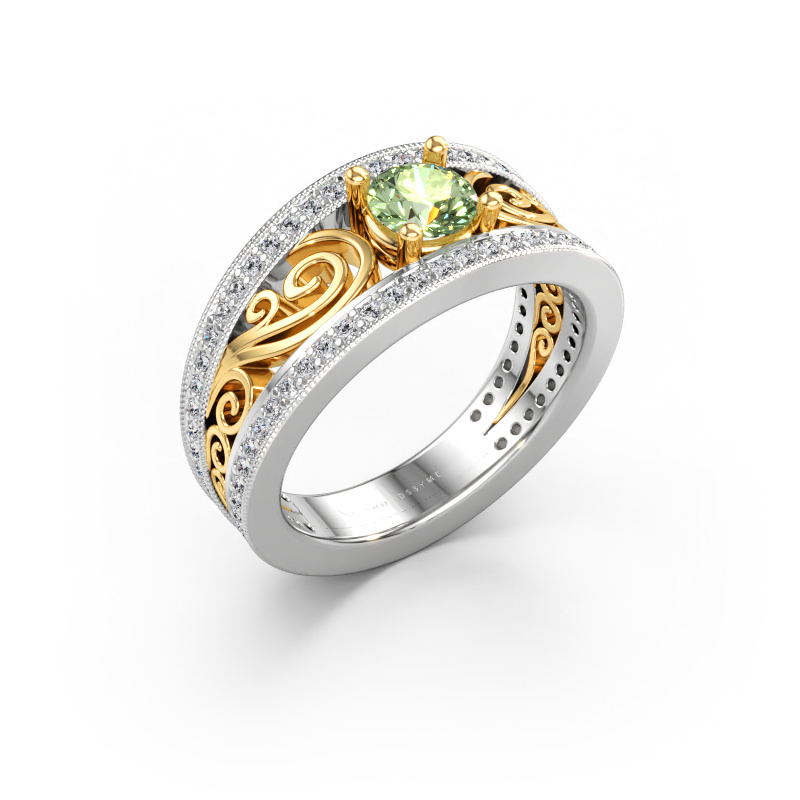 Image de Bague Julliana 585 or blanc Diamants synthétiques vert 5 mm